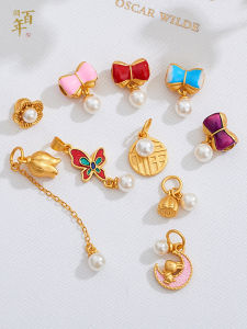 จี้ลูกปัดไข่มุกปลอมทองคำสีทรายโบราณ จี้รูปผีเสื้อปีกผีเสื้อ จี้รูปตัวอักษรฟูจิ จี้รูปดอกกุหลาบ จี้รูปดอกไม้ จี้รูปดอกไม้ โซ่ยาว