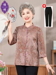 New Spring-Summer Wardrobe for Elderly Women 7/9 Sleeve Chinese Style Loose Fit Button-Up Shawl Top Ankle-Length Pants