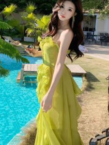 ชุดเดรสยาวสไตล์สัมผัสชายหาด เดรสยาวคอวีแขนกุด ทรงเอ ทรงเอ สำหรับงานปาร์ตี้ฤดูร้อน งานแต่งงาน งานวันเกิด