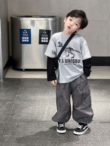 Kids Long Sleeve T-Shirt Spring New Style Boys Spring Autumn Fashionable Base Layer Shirt Fake Two-Piece Baby Cotton Top