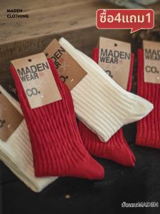 MADEN | Vớ Bắp Chân Cotton Phong Cách Retro Màu Đỏ cho Mùa Thu