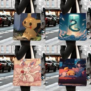 Bandai | Pokemon Charizard Storage Bags Tote Bag Travel Summer Beach Shoulder Bag Reusable Grocery Shopping Bag Anime Artwork