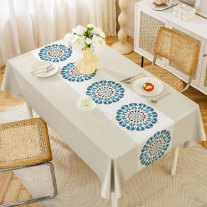 Embroidered Round Traditional Chinese Style Tablecloth Waterproof and Oil-Resistant Wash-Free