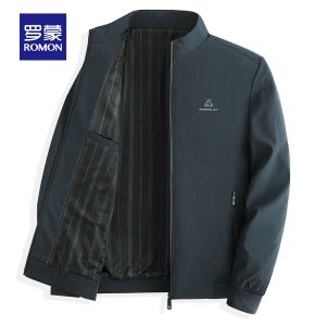 ROMON | Lormen Mens Stand Collar Jacket Thickened Spring Autumn Casual Style Warm Business Casual Outerwear For Middle-Aged And Elderly
