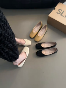 Square Toe Womens New Single Shoes Flat Soft Bottom Non-Slip Comfortable Shallow Mouth Mother Shoes Maternity Shoes