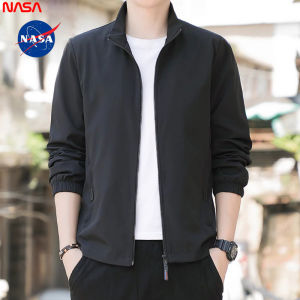 NASA Mens Spring Autumn Jacket 2024 Casual Sporty Lightweight Stand Collar Outerwear Windproof Standard Fit Polyester Youth Fashion
