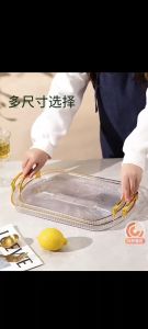 Nampan Akrilik Mewah: Tray Transparan Bulat Gold