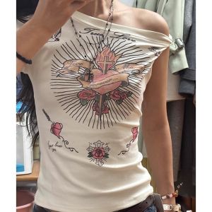 Áo Thun Modal Cổ Chéo in Chữ Mùa Hè Cho Nữ Áo Thun Tay Ngắn Ôm Vừa Vặn Thiết Kế Độc Đáo Chất Liệu Cotton Pha Trộn