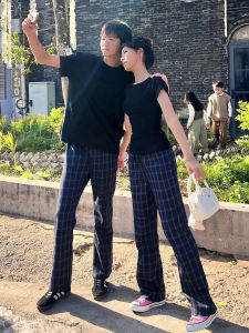 LIUBU | Vintage Blue Plaid Summer Leisure Trousers
