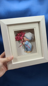 [ Woosilver ] Decor Tranh 3D Nổi Em Bé Ôm Hoa Trạng Nguyên Vintage – Secondhand SI - BB335