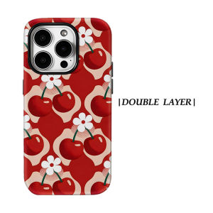 Potdemiel | Aurea Case Matte Bumper For Magsafe Case For iPhone 18 17 16 15 14 Plus 13 Pro Max Shockproof Hard PC Red Cherry Flower Cover