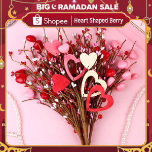 10Pcs Valentines Day Picks Valentine’s Day Gifts Wood Heart Shaped Red Pink Artificial Berry Stems Flowers for Vase Wedding Party Home Valentines Day Decor