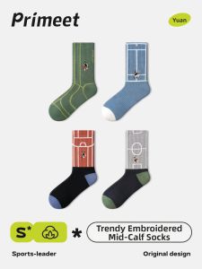 PRIMEET | Embroidered Mid-Calf Socks For Teenagers Autumn Thin Outdoor Sports