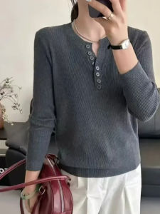 เสื้อสเวตเตอร์ถักแขนยาวทรงหลวมสไตล์ฤดูใบไม้ผลิและฤดูใบไม้ร่วงสำหรับผู้หญิง คอลเลกชั่นใหม่ ดีไซน์กระชับสัดส่วน คอกลม ปกติ