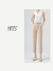 Slimming High Waist Casual Thin Straight Leg Pants Womens Suit Trousers Korean Style Commute Pocket Zipper Nine Points Long