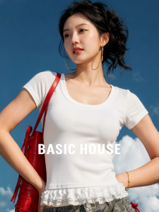 Basic House | Lace French Style Short Sleeve T-Shirt