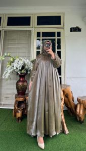Bajuku Tren Gamis Set Hijab Glosy Premium Kaftan Polos Mewah Pesta Lebaran Maksi Dress Syari Polos Shimer Zaskia Arabian