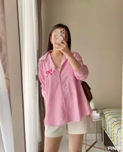 NANDO KEMEJA SALUR RIBBON BORDIR PITA BAHAN KATUN GARIS-GARIS VIRAL OVERSIZED PULLSIZE 8097ribbon