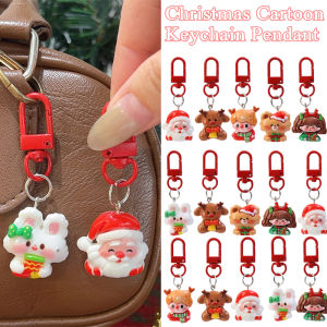 10 ชิ้น พวงกุญแจการ์ตูนคริสต์มาส / พวงกุญแจคริสต์มาส 3 มิติเรซินน่ารัก / กระดิ่งรูปหมีกระต่ายและกวางซานต้าคลอส / เครื่องประดับกระเป๋าเป้ DIY สำหรับเป็นของขวัญคริสต์มาส