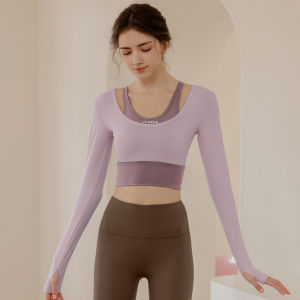 ผู้หญิง ชุดออกกําลังกายโยคะ 2023 ฤดูใบไม้ร่วง การฝึกกีฬาแขนยาวใหม่ ชุดสูท พร้อมแผ่นรองหน้าอก Ultra ยืดได้ การยกก้น