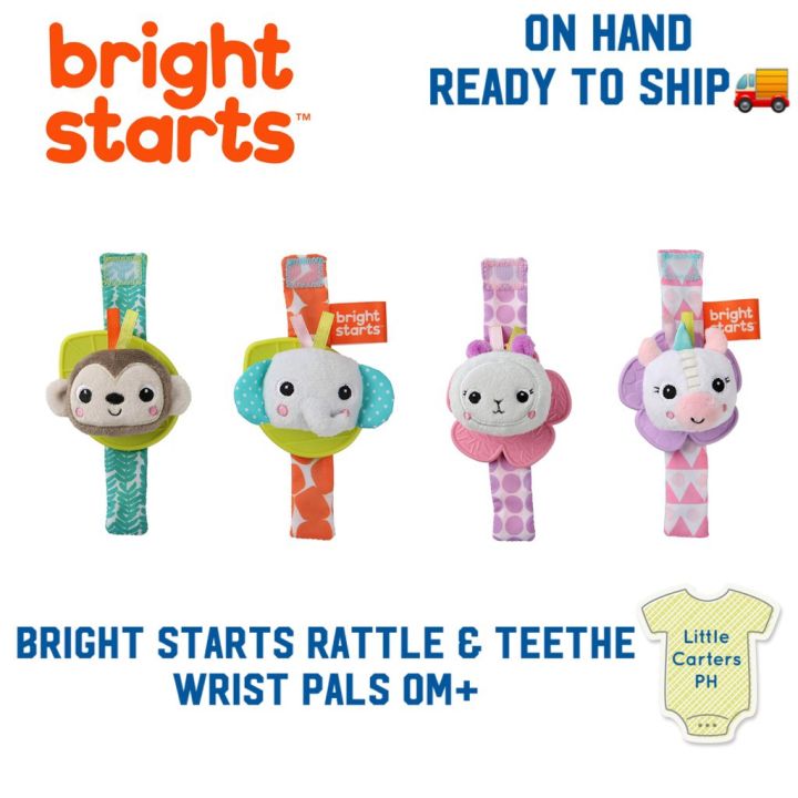 BRIGHT STARTS Rattle Teether Wrist Pals Monkey Elephant Bunny