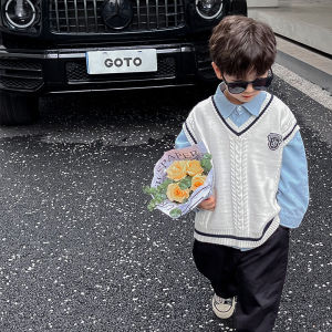 Boys Knitted Vest Autumn New Style Soft Comfortable College Style Sweater Vest Warmth Upperwear for Students School Uniform