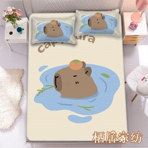 Capybara Water Hog Summer Ice Silk Cooling Mat Three-Piece Set Bedroom Childrens Bedding Soft Mat Student Dormitory Cooling Mat