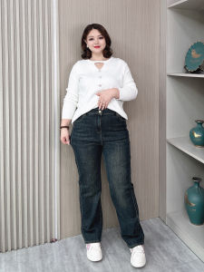 American Style High Waist Straight Leg Denim Jeans Womens Spring Autumn plus Size Loose Elastic Slimming Wide Leg Pants