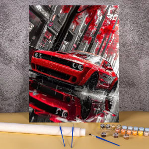 Acrylic Paint By Numbers Red Sports Car Painting By Numbers on Canvas Coloring By Number for Adults Paint Digital Art