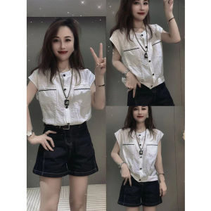 Elegant French Style Hepburn round Neck Sleeveless Chiffon Top Womens Loose Slimming Fashionable Summer New Arrival Shirt