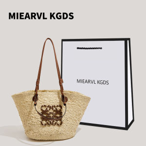 MIEARVL KGDS Large Capacity Straw Woven Tote Bag Womens Single Shoulder Handbag Beach Sandbag Commuter Style Pure Color