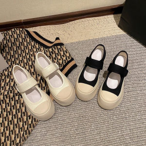 Zhao Lusi Cùng Phong Cách Pháp Mary Jane Nữ Xấu Xí Đầu To Vải Trắng Giày Đế Ma Thuật Cho Mùa Xuân Và Mùa Hè