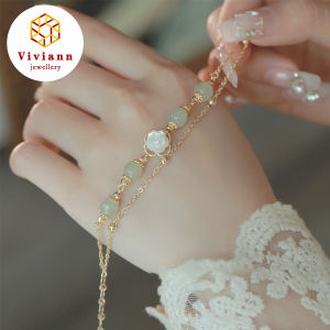 Viviann Thiết Kế Ban Đầu Hetian Vòng tay ngọc bích Retro Vòng đeo tay pha lê cao cấp Ngọc bích màu xanh lá tự nhiên Vòng tay ngọc bích Hạt Trang Sức Vòng Đeo Tay Cho Phụ Nữ Đá Quý Phụ Kiện Quà Tặng Bangle Vòng tay hạt charm Cho Phụ Nữ