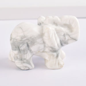 Hand Carved Elephant Figurine White Howlite Mini Healing Animal Crystal Craft Chakra Feng Shui Home Decor 1.5"