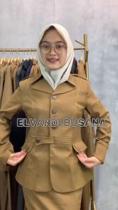 Blazer Wanita Baju Kerja Kantor Seragam PDH PNS Pemda Dinas Guru ASN Wanita Setelan Rok A Celana Panjang Kode 6603 Warna Pemda Aceh Khaki Tua Gelap Coklat Tua Gelap