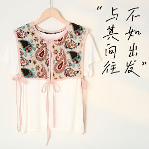 Ethnic Style Womens Short Jacket Small Shoulder Pad Thickened Polyester Fiber Folded Edge Travel Photography Outerwear