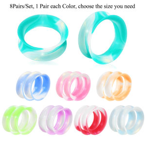 8-14Pairs Colorful Marble Thin Silicone Ear Tunnel Gauges Soft Ear Plugs Ear Skins Double Falred Tunnels Piercing Jewelry 8G-1"
