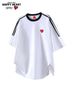 CHARLES JANGS HAPPY HEART | Colorblock Stripes Breathable Loose Short Sleeve T Shirt