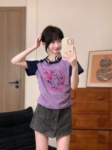 Áo Thun Tay Ngắn in Hình Mèo Hoạt Hình Phong Cách Cổ Điển Cho Bé Gái Áo Thun Cotton Ôm Vừa Vặn Mùa Hè Cổ Tròn Tay Lửng