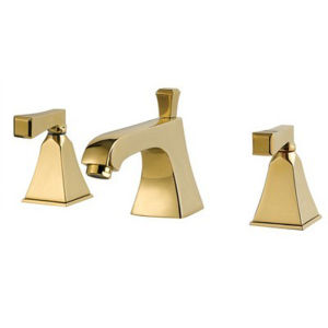 AZOS | Golden Dual Handle Triple Hole Brass Bathroom Faucet Hot & Cold