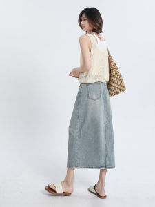 สีฟ้าอ่อน เดนิม ทรงเอ กระโปรงมินิ ผู้หญิง ทันสมัย มีสไตล์ กระโปรงยาวปานกลาง เอวสูง ผ้าฝ้าย โพลีเอสเตอร์ Blend ฤดูร้อน สินค้าใหม่