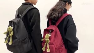 Student backpack Korean style pure color simple large capacity nylon backpack(Without a pendant)