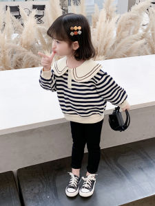 ชุดเด็กผู้หญิงฤดูใบไม้ร่วง ชุดลายทาง แฟชั่น เสื้อผ้าเด็ก ผ้าฝ้าย 2 ชิ้น ฤดูใบไม้ผลิและฤดูใบไม้ร่วง ชุดเด็กผู้หญิง