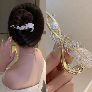 Korean Diamond-studded Feather Twisted Word Clip Hair Clips Back of The Head Disc Hair Metal Hairpin Hair Accessories for Women