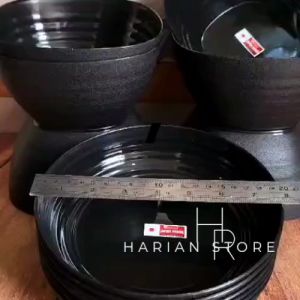 Gratis Sendok Paket Isi 6 Pcs Campur Ramen Hitam Ulir Terlaris Isi 3 Piring 3 Mangkuk