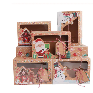 3PCS/6PCS/9PCS/12PCS Christmas Treat Boxes For Candy Boxes Christmas Kraft Paper Boxes With Christmas Tags & Ribbons