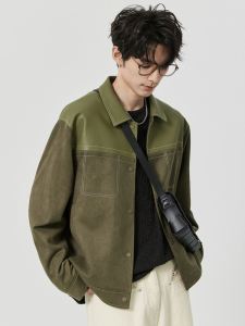 Fancy Patchwork Design Jacket Mens Clothing Motorcycle Jacket Spring and Autumn New Arrival K-style Casual Faux Suede Tops