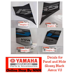 DECALS FOR PANEL AND MOLE GLOSSY BLACK AEROX V2 2023 MODEL YAMAHA GENUINE PARTS