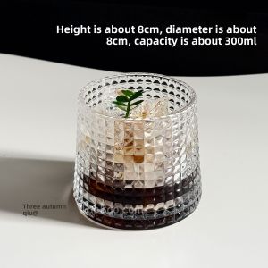 Sanq Retro Checkered Glass Cup Whiskey Cup Juice Cup Latte Coffee Drink Cup Nordic Style Transparent Universal round Cup
