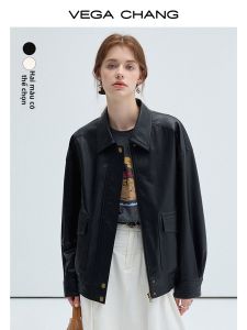 VEGA CHANG | Áo Khoác Da Nữ Ngắn Retro Thời Trang Mùa Xuân